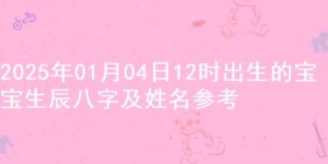2025年01月04日12时出生的宝宝生辰八字及姓名参考