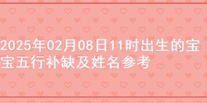 2025年02月08日11时出生的宝宝五行补缺及姓名参考