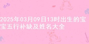 2025年03月09日13时出生的宝宝五行补缺及姓名大全