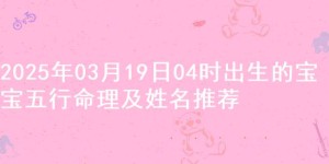 2025年03月19日04时出生的宝宝五行命理及姓名推荐