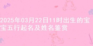 2025年03月22日11时出生的宝宝五行起名及姓名鉴赏