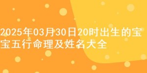 2025年03月30日20时出生的宝宝五行命理及姓名大全