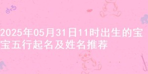 2025年05月31日11时出生的宝宝五行起名及姓名推荐