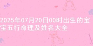 2025年07月20日00时出生的宝宝五行命理及姓名大全