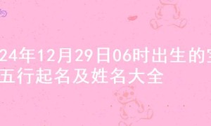 2024年12月29日06时出生的宝宝五行起名及姓名大全