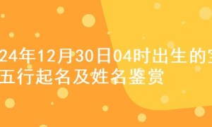 2024年12月30日04时出生的宝宝五行起名及姓名鉴赏