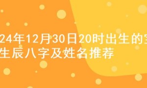 2024年12月30日20时出生的宝宝生辰八字及姓名推荐