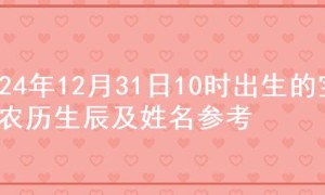 2024年12月31日10时出生的宝宝农历生辰及姓名参考