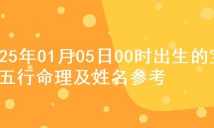 2025年01月05日00时出生的宝宝五行命理及姓名参考