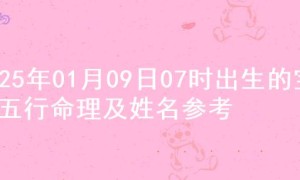 2025年01月09日07时出生的宝宝五行命理及姓名参考