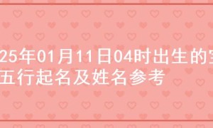2025年01月11日04时出生的宝宝五行起名及姓名参考