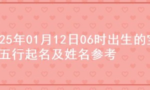 2025年01月12日06时出生的宝宝五行起名及姓名参考