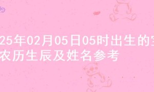 2025年02月05日05时出生的宝宝农历生辰及姓名参考