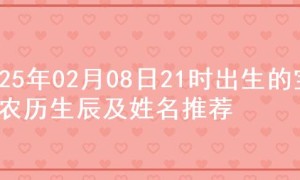 2025年02月08日21时出生的宝宝农历生辰及姓名推荐