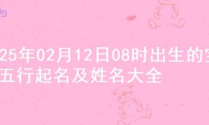 2025年02月12日08时出生的宝宝五行起名及姓名大全