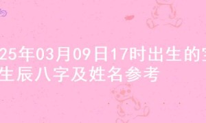 2025年03月09日17时出生的宝宝生辰八字及姓名参考