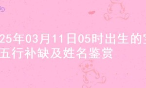 2025年03月11日05时出生的宝宝五行补缺及姓名鉴赏
