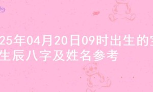 2025年04月20日09时出生的宝宝生辰八字及姓名参考