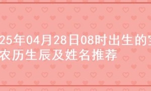 2025年04月28日08时出生的宝宝农历生辰及姓名推荐