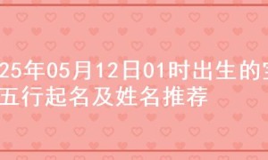 2025年05月12日01时出生的宝宝五行起名及姓名推荐