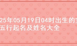 2025年05月19日04时出生的宝宝五行起名及姓名大全