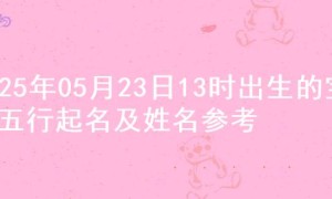 2025年05月23日13时出生的宝宝五行起名及姓名参考