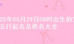 2025年05月29日08时出生的宝宝五行起名及姓名大全