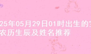 2025年05月29日01时出生的宝宝农历生辰及姓名推荐