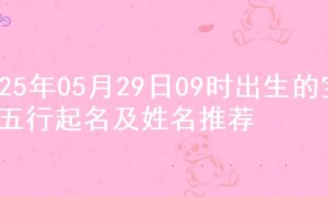 2025年05月29日09时出生的宝宝五行起名及姓名推荐