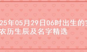 2025年05月29日06时出生的宝宝农历生辰及名字精选