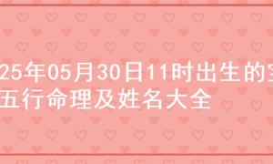 2025年05月30日11时出生的宝宝五行命理及姓名大全