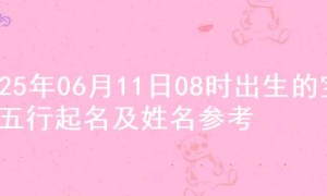 2025年06月11日08时出生的宝宝五行起名及姓名参考