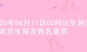 2025年06月17日05时出生的宝宝农历生辰及姓名鉴赏