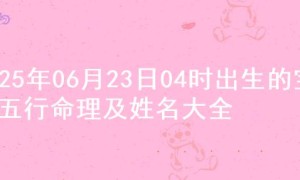 2025年06月23日04时出生的宝宝五行命理及姓名大全