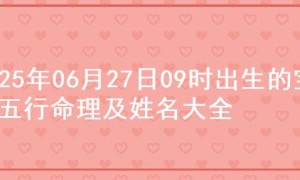 2025年06月27日09时出生的宝宝五行命理及姓名大全