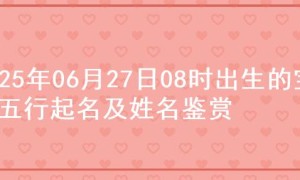 2025年06月27日08时出生的宝宝五行起名及姓名鉴赏