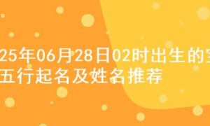 2025年06月28日02时出生的宝宝五行起名及姓名推荐