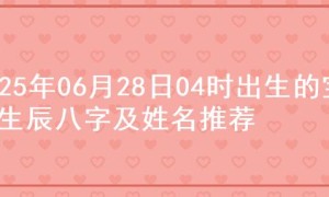2025年06月28日04时出生的宝宝生辰八字及姓名推荐