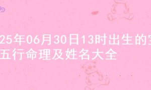 2025年06月30日13时出生的宝宝五行命理及姓名大全