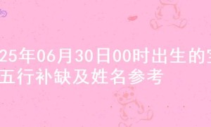 2025年06月30日00时出生的宝宝五行补缺及姓名参考