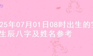 2025年07月01日08时出生的宝宝生辰八字及姓名参考