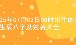 2025年07月02日00时出生的宝宝生辰八字及姓名大全