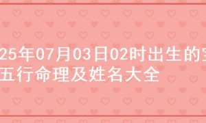 2025年07月03日02时出生的宝宝五行命理及姓名大全
