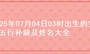2025年07月04日03时出生的宝宝五行补缺及姓名大全