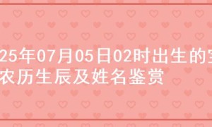 2025年07月05日02时出生的宝宝农历生辰及姓名鉴赏