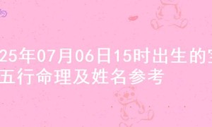 2025年07月06日15时出生的宝宝五行命理及姓名参考