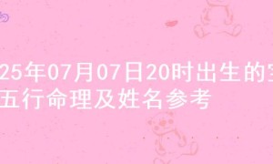 2025年07月07日20时出生的宝宝五行命理及姓名参考
