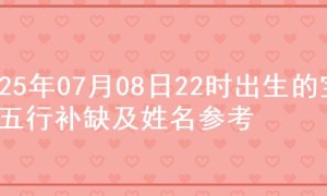 2025年07月08日22时出生的宝宝五行补缺及姓名参考