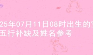 2025年07月11日08时出生的宝宝五行补缺及姓名参考