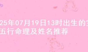 2025年07月19日13时出生的宝宝五行命理及姓名推荐